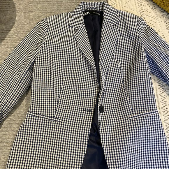 ZARA women's checkered blue and white suit - Picture 1 of 6